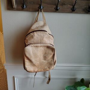 Vtg Tan Genuine Leather Backpack Unbranded Boho Minimalist Travel Bag